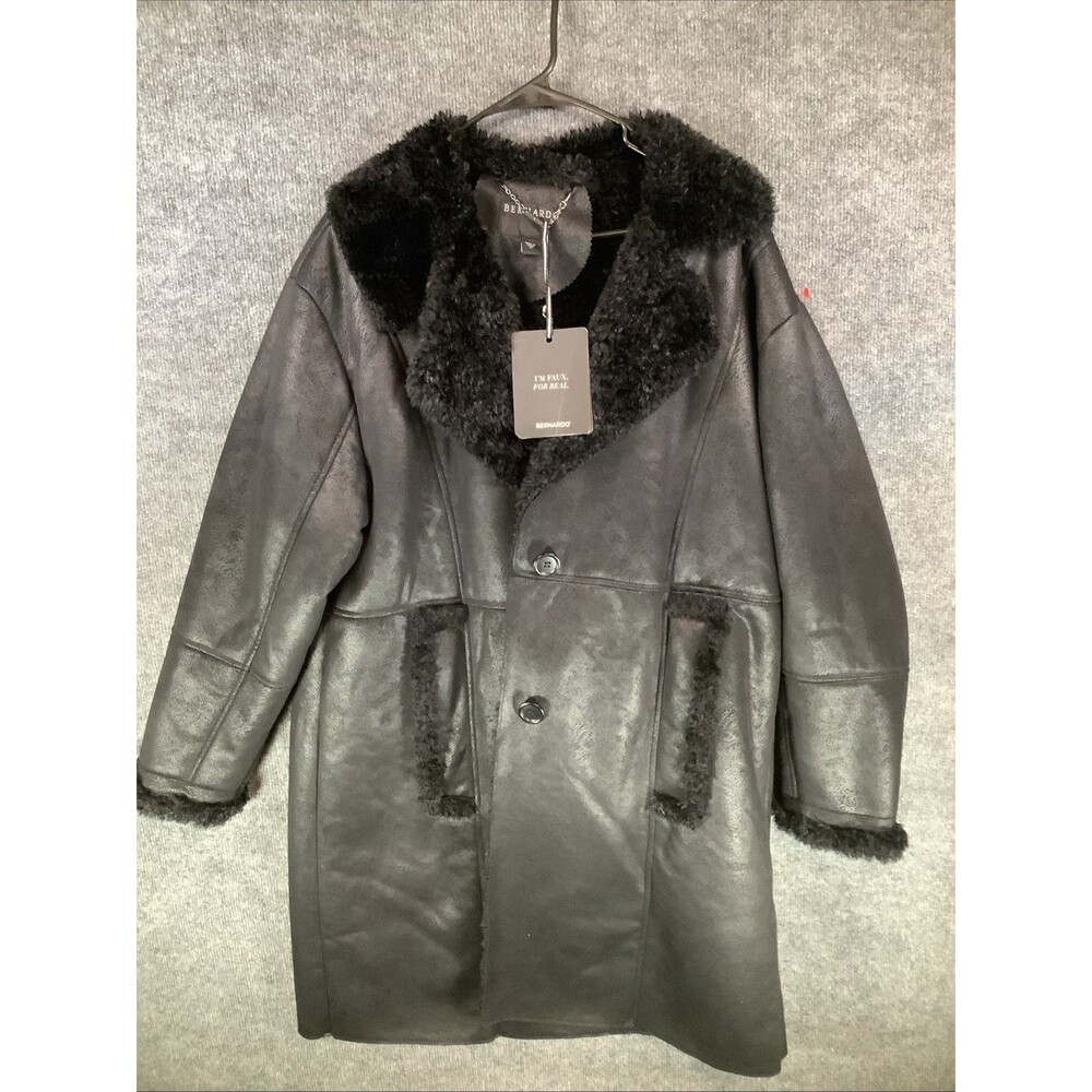 Bernardo XL Faux Shearling Coat Black Faux Leather NWT Women’s